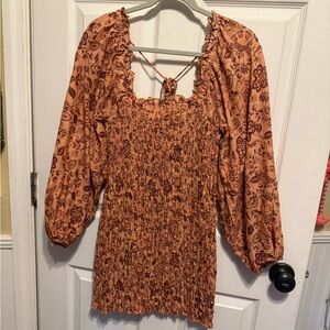 Free People Brown and Orange Smocked Tie Front Bag